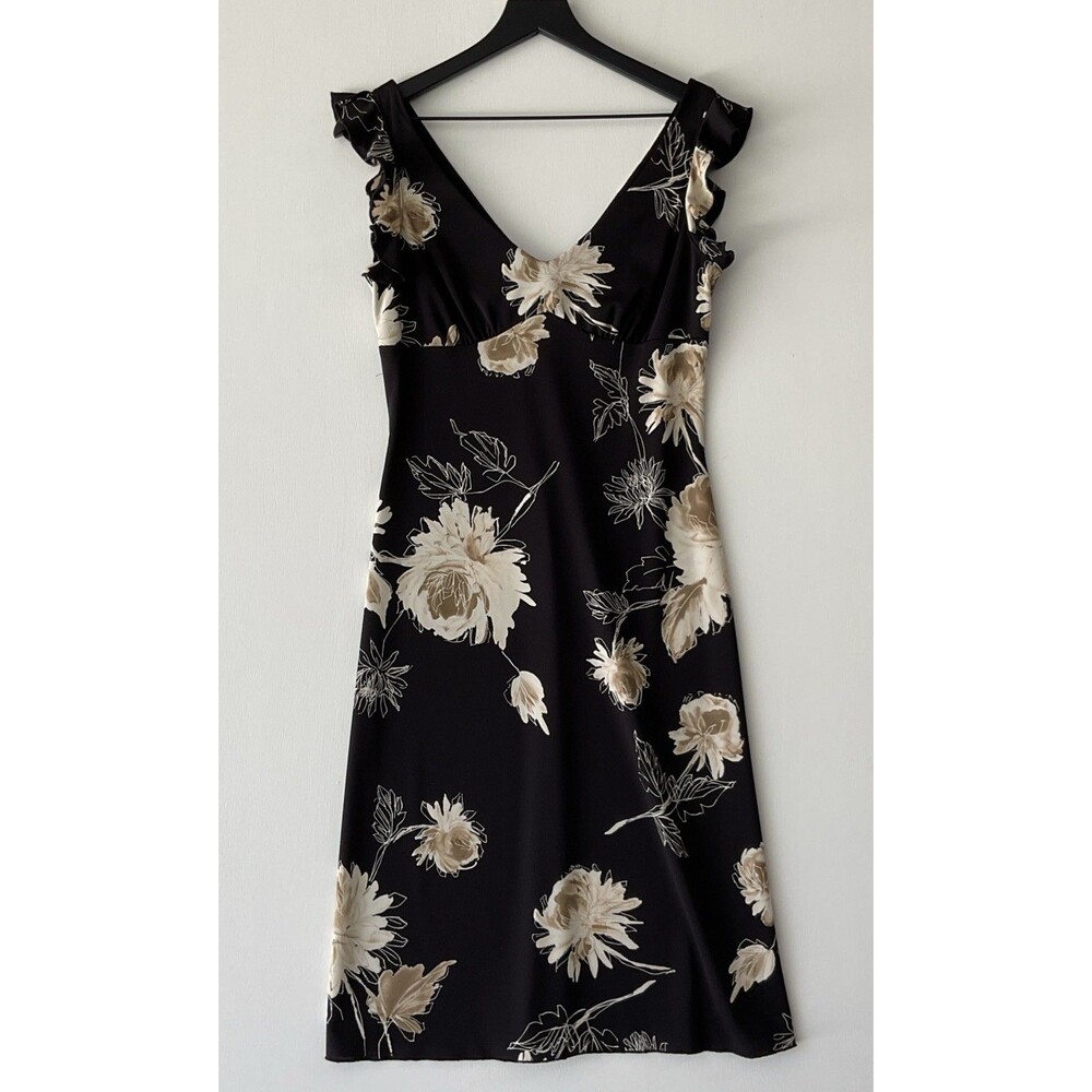 Vintage La Belle Babydoll Dress Medium Black Floral Flutter Grunge 90s Y2K